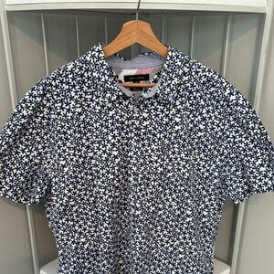 Tommy HIlfiger Shirt Mens  Blue Floral Button Short Sleeve Classic Fit
